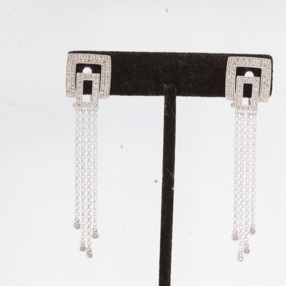 14k WHITE GOLD DIAMOND LONG DANGLE DROP TASSEL EARRINGS - Picture 12 of 13